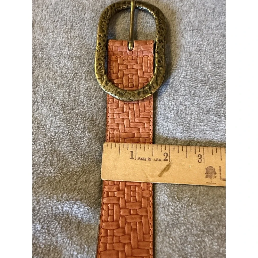 Leatherock Brown 9557 SZ 36 Leather Belt Brass Hammered Gold Buckle USA Western